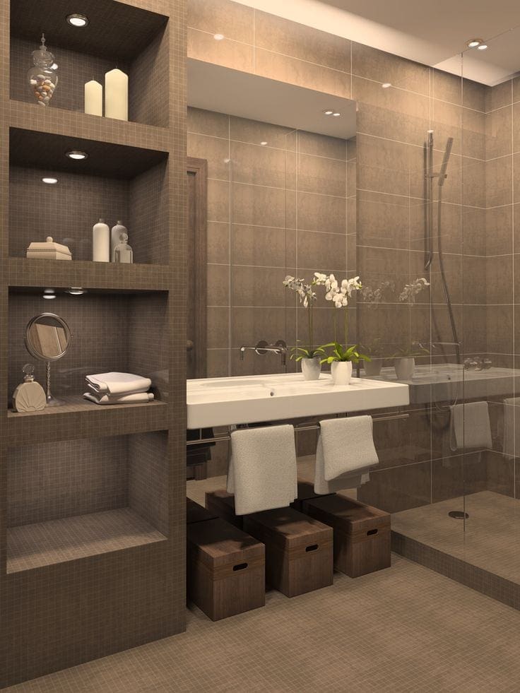 Moderne grijze badkamer
